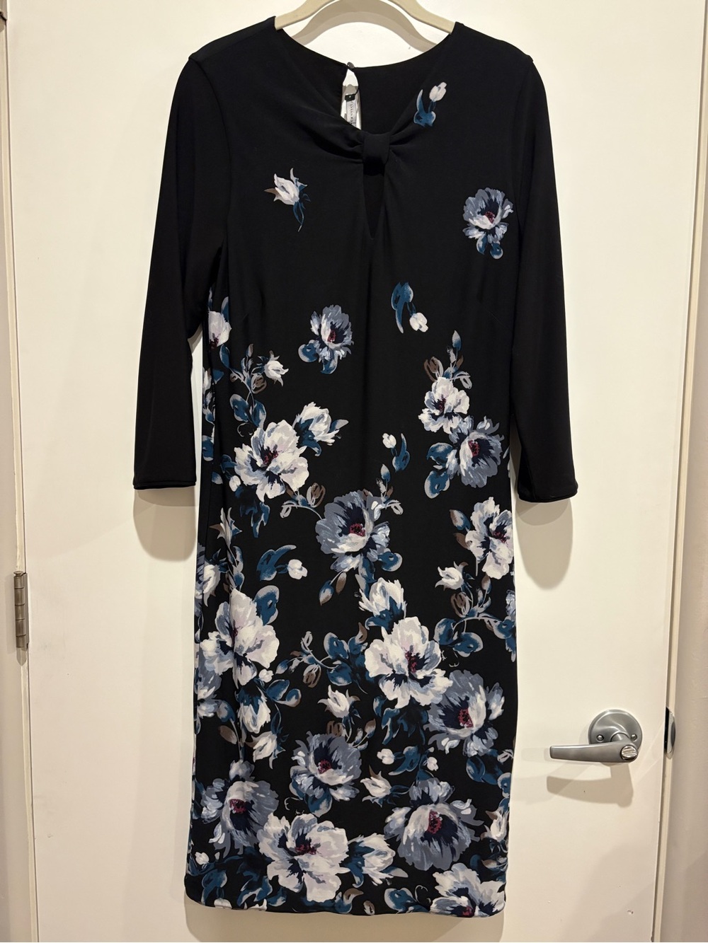 White House Black Market Reversible Black Floral Long Sleeve Sheath Dress